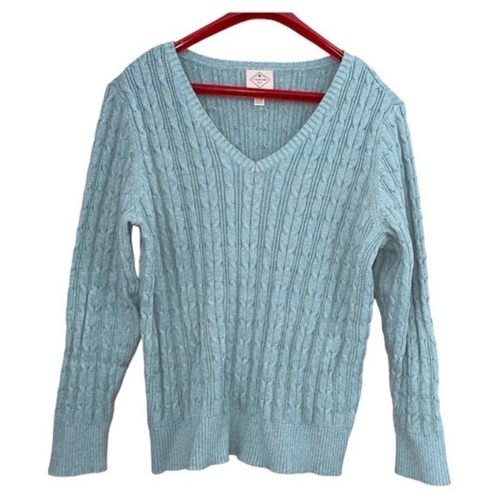 St.‎ John’s Bay Women’s Cable Knit Sweater V Neck Aqua Plus Size 2X